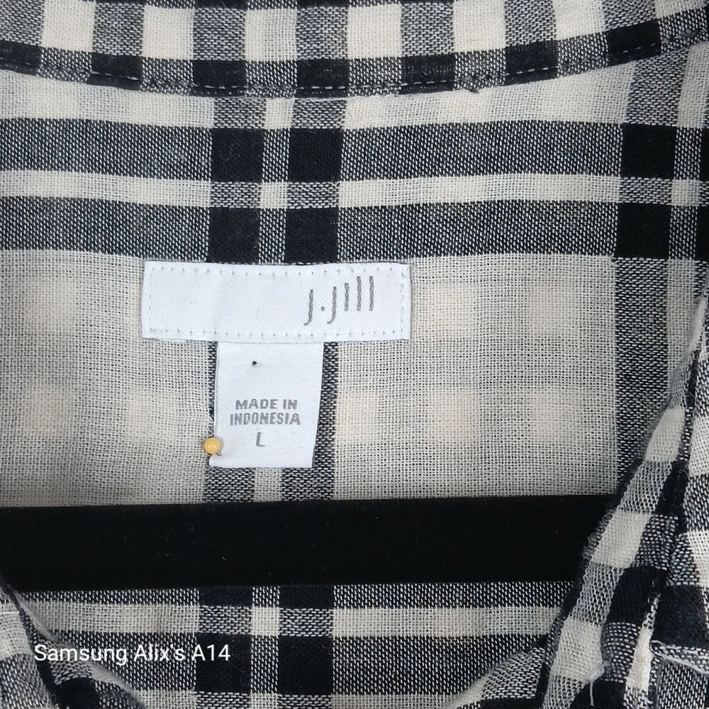 J.Jill Blouse Size Large Long Sleeve Cotton Black White Gingham Check Shirt - Picture 4 of 11